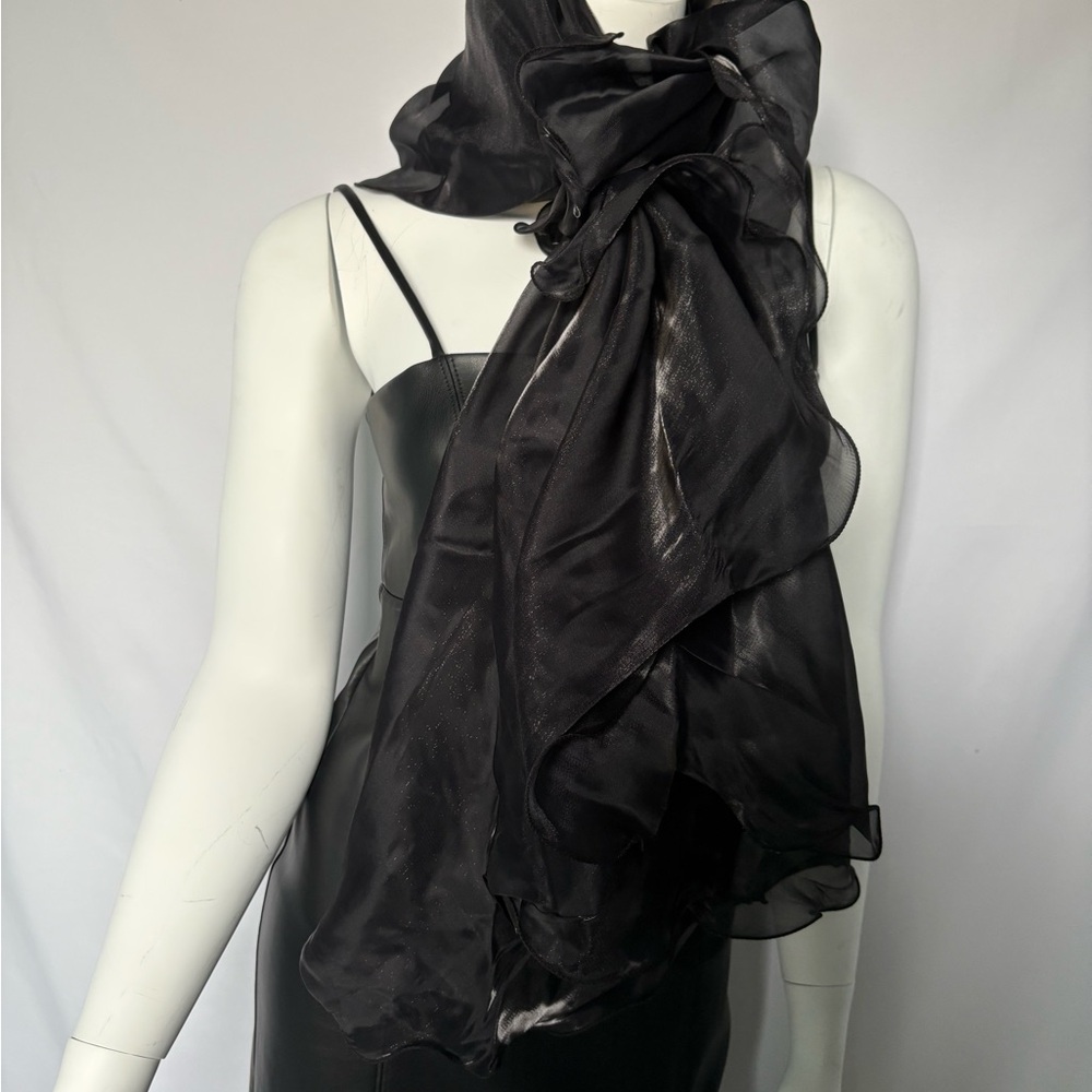 Luxurious Black Scarf with Sheen and Flowing Drape